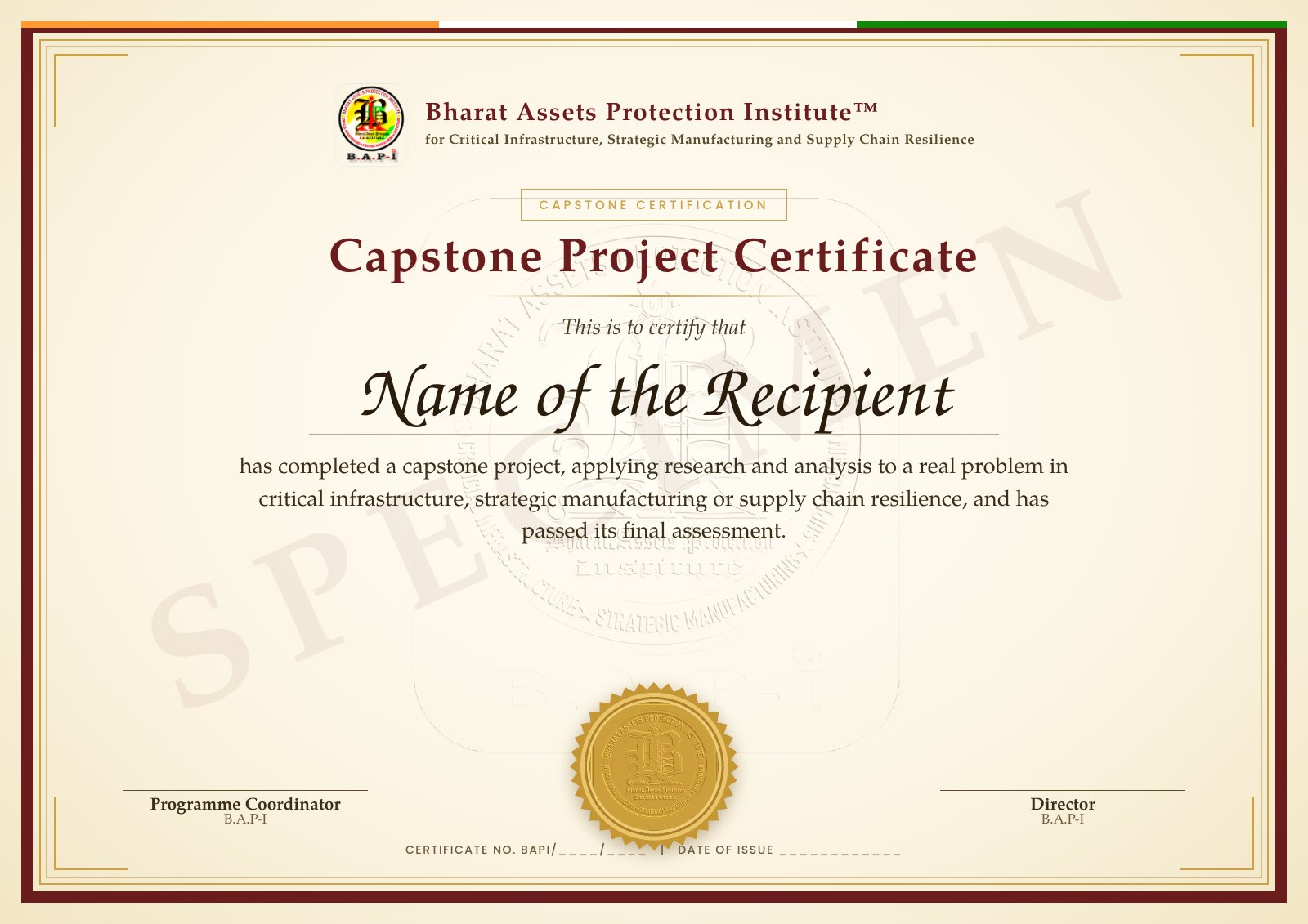 Capstone Project Certificate (specimen)